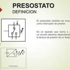 Simbología de presostato: dos diagramas eléctricos que representan un interruptor de presión, uno con un rayo y otro con un resorte.