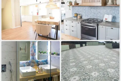 Cocina moderna, baño elegante y terraza con baldosas de gres. El gres es un material cerámico resistente y versátil.