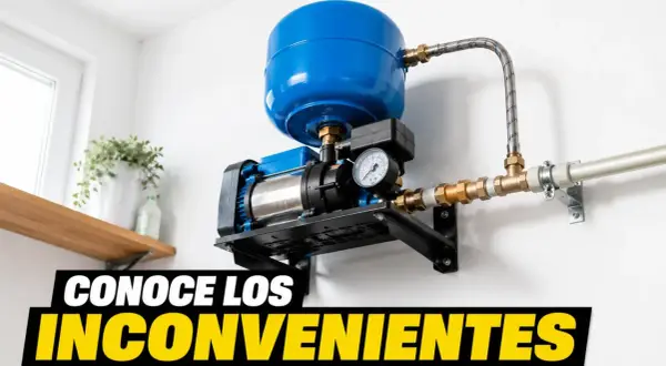 Sistema de bombeo con tanque azul y manómetro. Aprende qué es presostato y su función en este equipo.