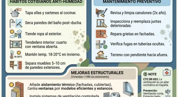 Consejos para evitar el moho en las paredes: ventila, seca, repara grietas y mantén la temperatura.