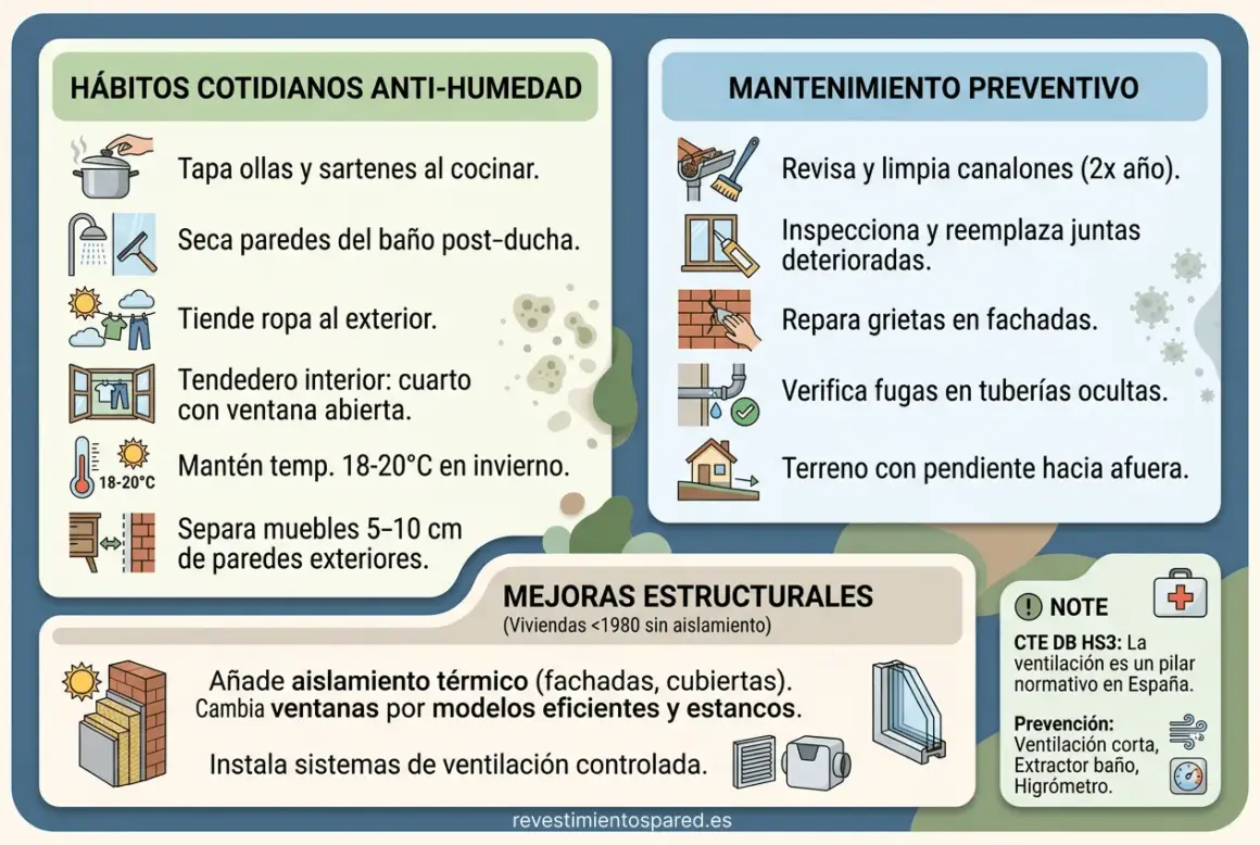 Consejos para evitar el moho en las paredes: ventila, seca, repara grietas y mantén la temperatura.