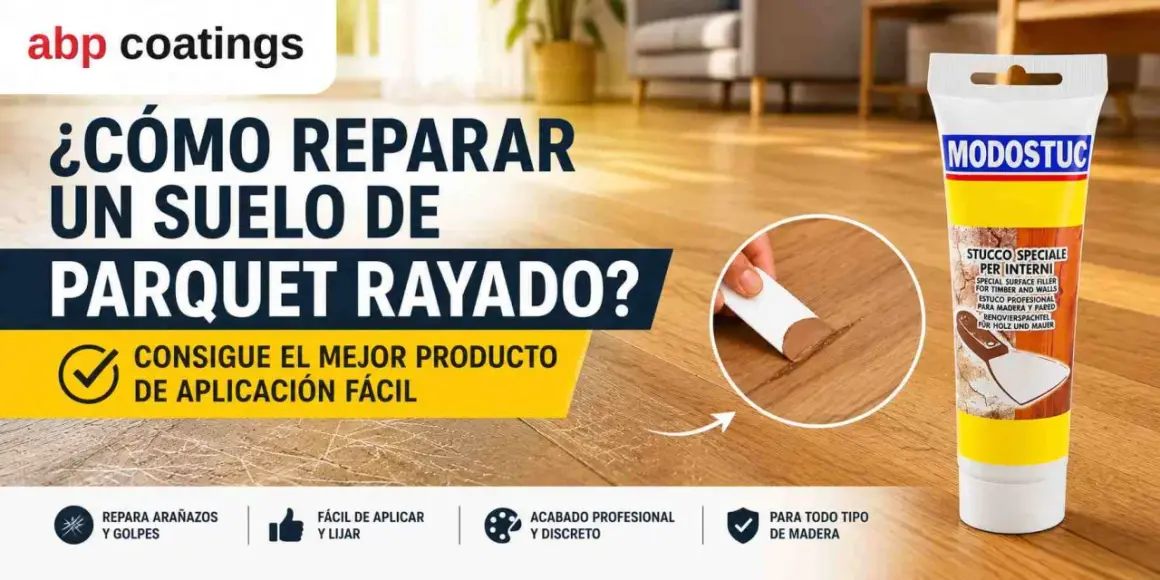 ¿Cómo quitar rayones del parquet? Muestra un producto para reparar suelos de madera rayados, fácil de aplicar y con acabado profesional.