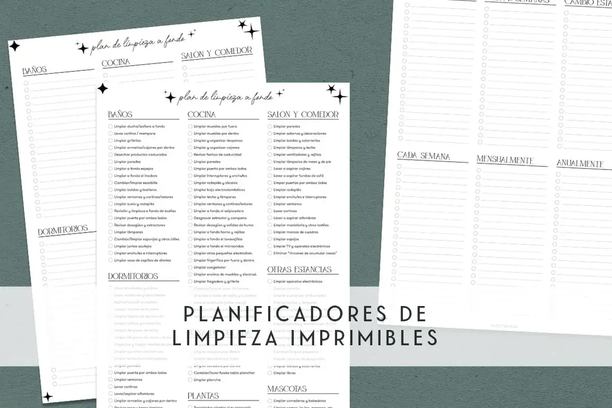 Plan de limpieza a fondo con cuadrante de limpieza semanal, mensual y anual. Incluye tareas para ba&ntilde;os, cocina, dormitorios, sal&oacute;n, comedor y otras estancias.