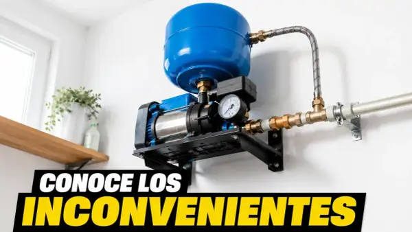 Sistema de bombeo con tanque azul y manómetro. Aprende qué es presostato y su función en este equipo.