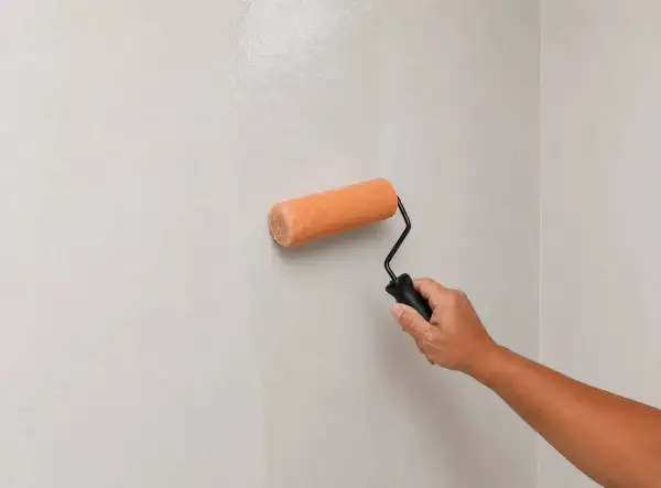 Aplicando microcemento sobre azulejos con rodillo. Transformando superficies con un acabado moderno y liso.