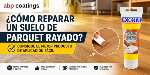 ¿Cómo quitar rayones del parquet? Muestra un producto para reparar suelos de madera rayados, fácil de aplicar y con acabado profesional.